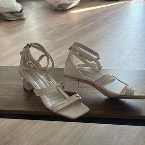 Franco Sarto Cream Strappy Heels Fun & Funky Block Heels Size 10M Excellent Cond